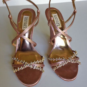 SEXY BADGLEY MISCHKA Jeweled Satin, Covered Sculpted Wedge Sandal